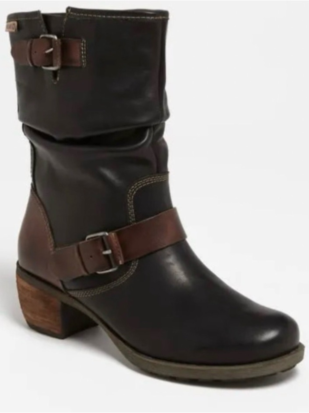 PIKOLINOS Dark Brown & Brown Mid-Calf Buckle Leather Boots